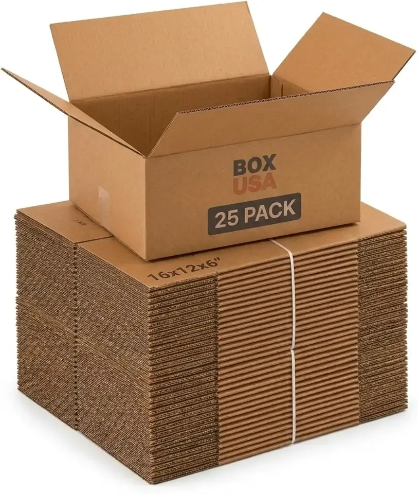 BOX USA 16 x 12 x 6 Corrugated Cardboard Boxes, Flat 16"L x 12"W x 6"H, Pack of 25 | Shipping, Packaging, Moving, Storage Box for Home or Business, Strong Wholesale Bulk Boxes
