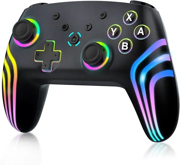 MYSTILUCK Wireless Pro Controller for Switch/Switch 2/Lite/OLED/PC, Gamepad with 7 Color-Changing RGB Lighting/Dual Vibration/6-Axis Gyroscope/Turbo, Ergonomically Designed Precise Joystick