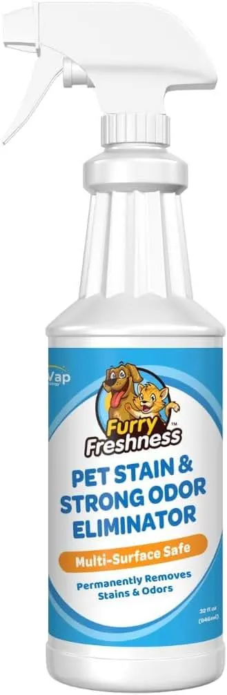 FurryFreshness Extra Strength Cat or Dog Pee Stain & Permanent Odor Remover + Smell Eliminator -Removes Stains from Pets & Kids Including Urine or Blood- Lifts Old Carpet Stains- 32oz Spray FurryFreshness Extra Strength Cat or Dog Pee Stain & Perm…