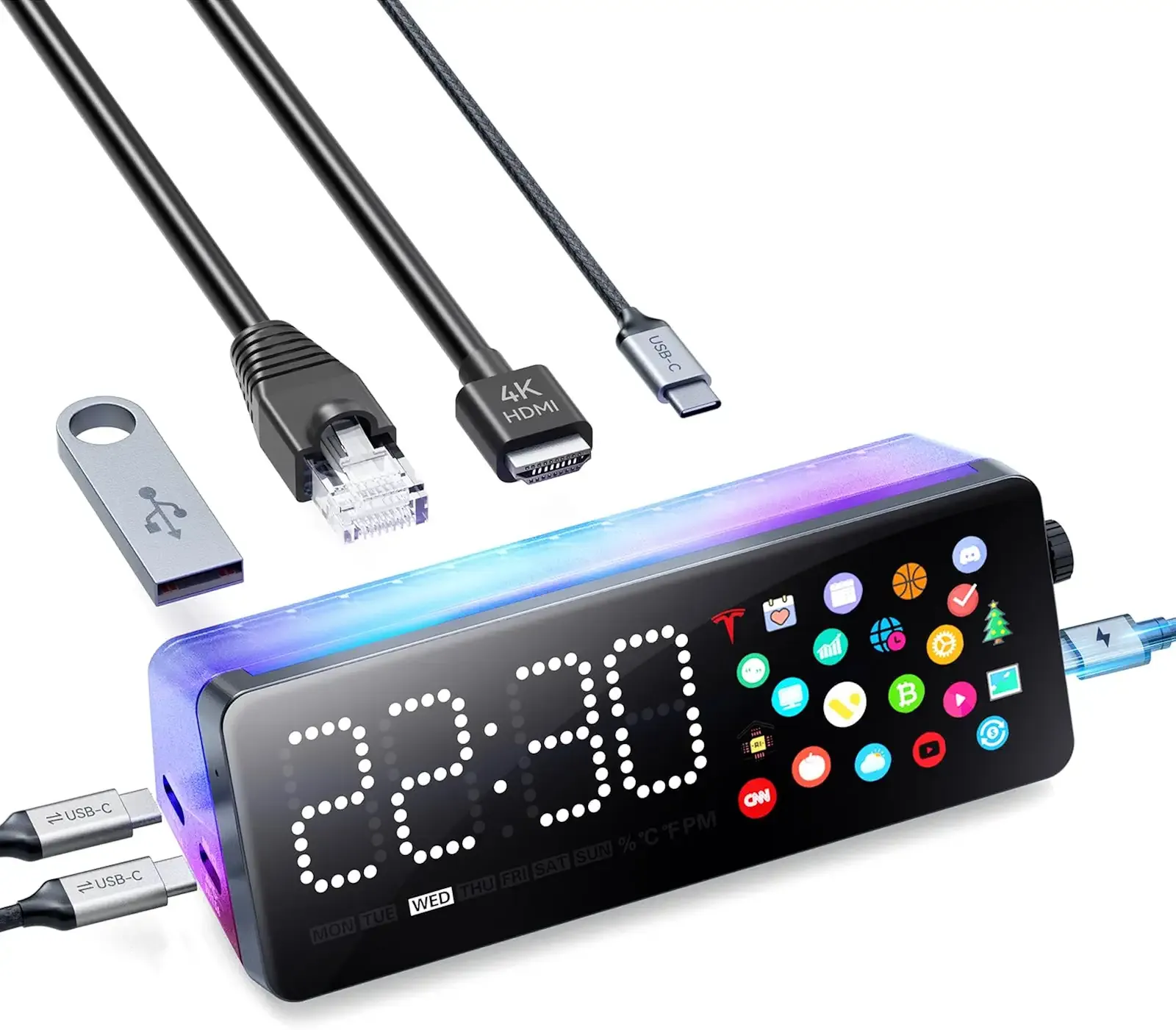 Laptop Docking Station, 7-in-1 USB C Docking Station with Screen, Multiple Built-in Apps, USB C Hub with HDMI 4K@60Hz, 1 Gbps Ethernet, 90W Max Charging for Laptop, 5Gbps USB-A/C Ports for Windows/Mac