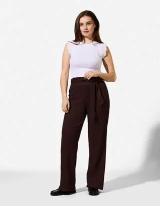 Pantaloni - Crêpe - Marrone scuro