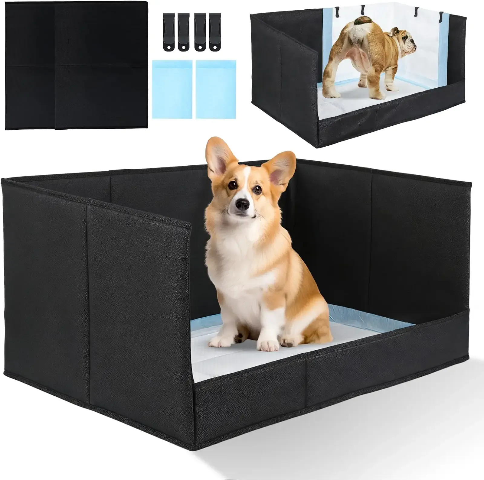 Dog Litter Box with High Walls, Pee Pad Holder, Indoor Dog Potty Tray | No Assembly, Waterproof, Foldable, Seamless, Easy to Clean, Portable for Travel, Indoor Dog Potty Tray, Puppy & Medium Dogs