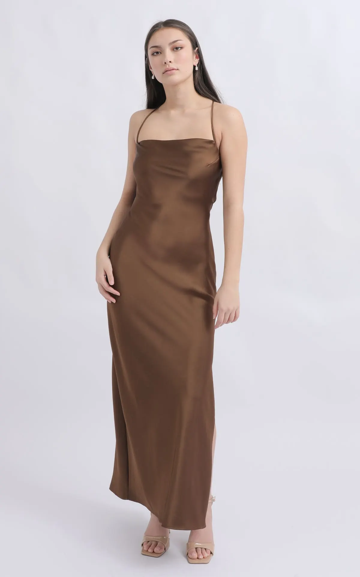 Satin Cowl Cross Back Gown