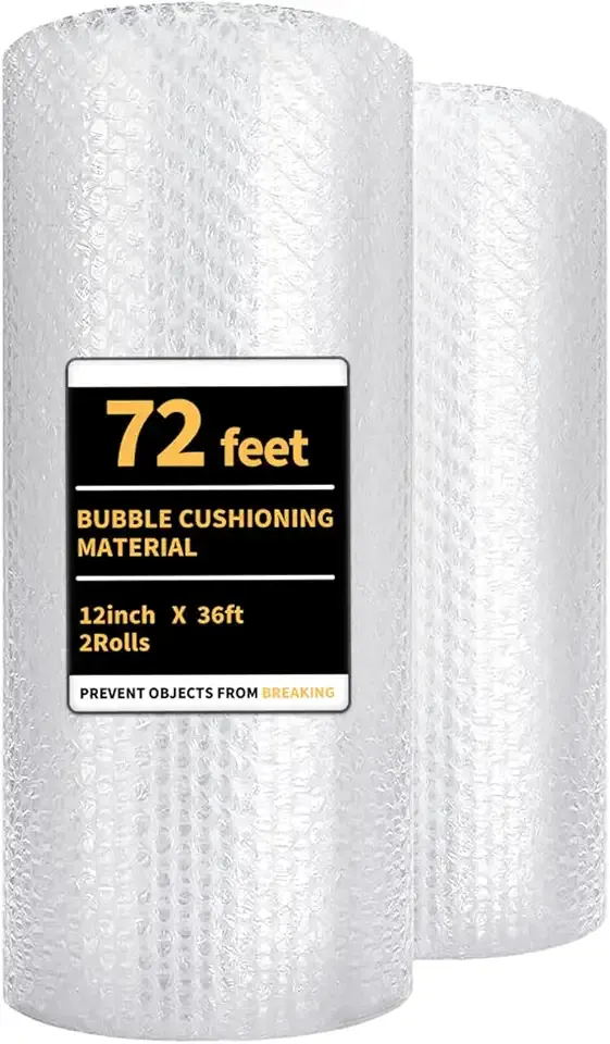Bubble Cushioning Wrap 2 Pack 12 Inch x 72 ft Bubble Wrap for Packing,Moving Boxes and Shipping for Your Business,Perforated Every 12 in.Suitable for Filling Packaging Boxes.