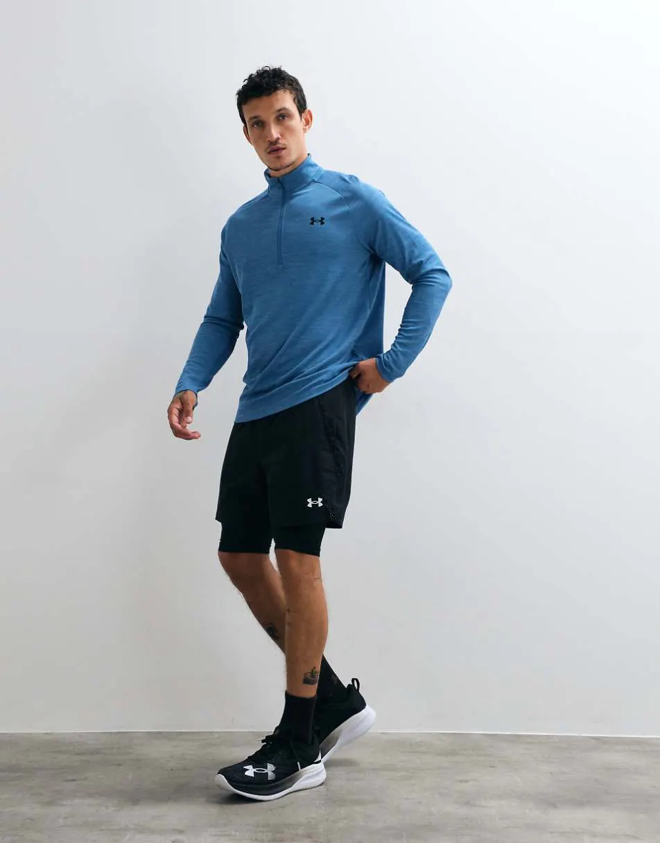 Under Armour Vanish woven 2.0 2in1 shorts in black and white