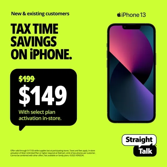 Straight Talk Apple iPhone 13, 128GB, Midnight - Prepaid Smartphone [Locked to Straight Talk]