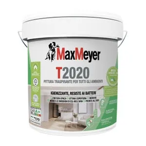 Pittura per interni per parete e soffitto traspirante, MAXMEYER T2020 IGIENIZZANTE BMB bianco opaco profondo, 14 L