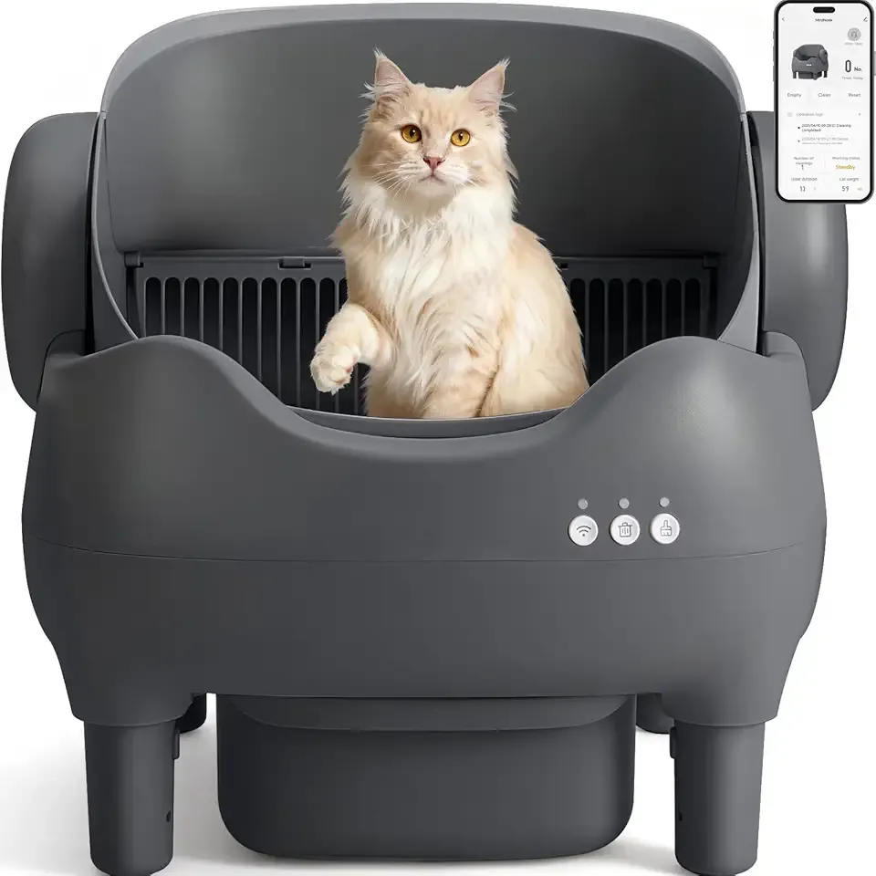 Self Cleaning Litter Box, Automatic Cat Litter Box with APP Control, Odor-Free Waste Disposal Includes Trash Bags, Large Waste Bin, Open-Top, for Multiple Cats