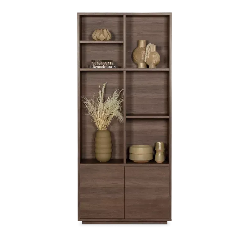 Wandmeubel (2 deuren/ 6 open vak) Blackburn - Dark Almond