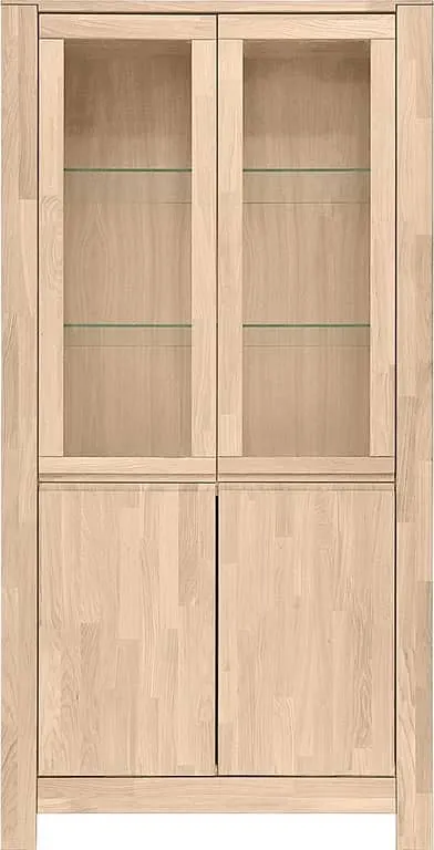 Lugano vitrineskap 95 x 40, H 190 cm, hvitoljet heltre eik