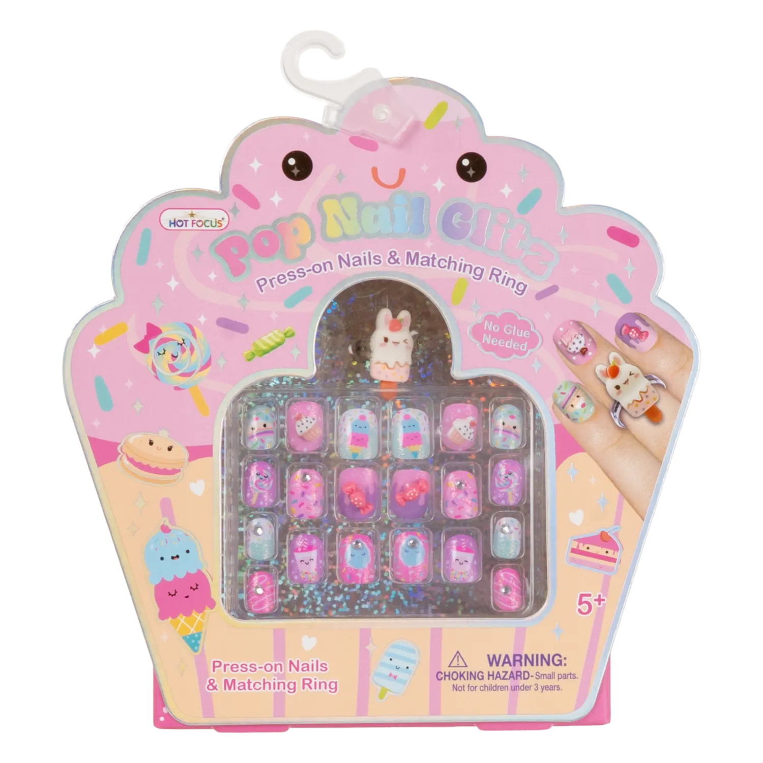 Set De Uñas Para Niñas Pop Nail Glitz Sweets HOT FOCUS X 20 Piezas