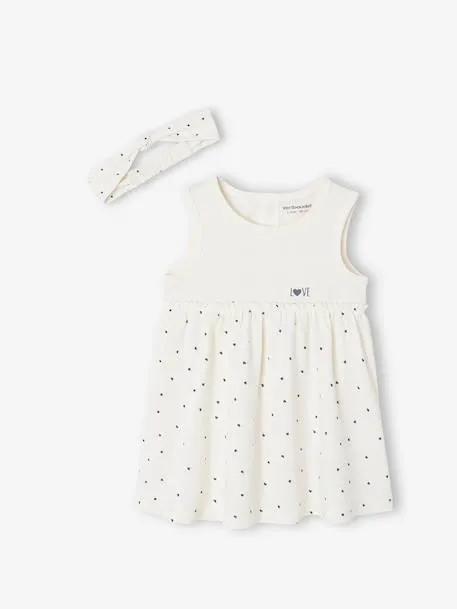 Robe bébé naissance et bandeau assorti - beige