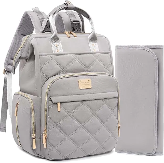Weitars Diaper Bag Backpack Large Baby Diaper Bag with Changing Pad Gray | Travel Diaper Backpack, Baby Bag…