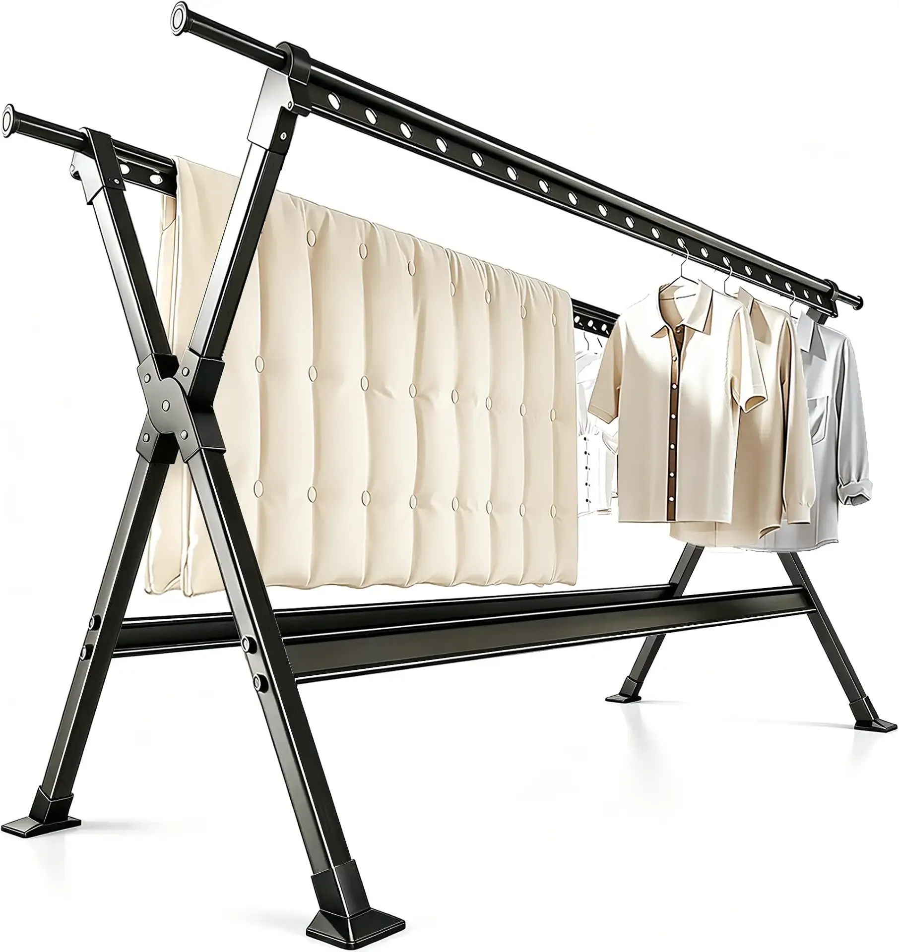 53-93 Inches Heavy Duty Foldable Clothes Drying Rack, Aluminum Alloy and Carbon Steel Laundry Rack for Indoor & Outdoor Use, 38 Windproof Hanging Holes & 4 Telescopic Hanging Rods