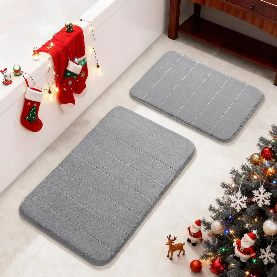 Yimobra Memory Foam Bathroom Rugs Sets 2 Piece - Super Soft Absorbent Quick Dry Bath Mat Set, Machine Washable Non Slip Floor Carpet for Tub Shower & Single Sink (17x24 & 31.5x20 Inch, Gray)