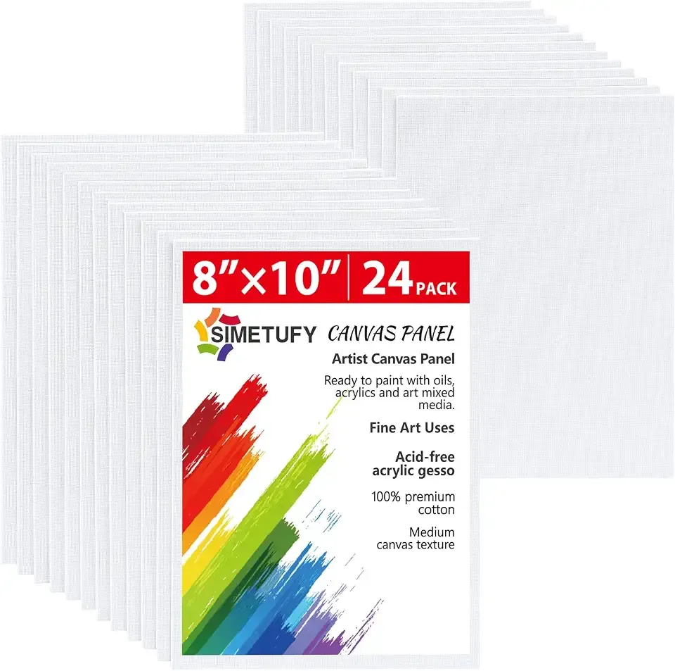Simetufy 8x10 inch 24 Pcs Canvas Boards for Painting Flat Canvas Panels