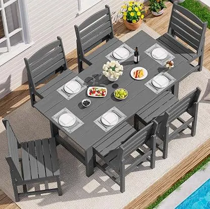 SERWALL Patio Dining Sets for 6 Person, HDPE Dining Set with 6 Armless Chairs, Gray SERWALL Patio Dining Sets for 6 Person, HDPE Dining Set w…