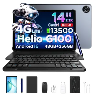 DOOGEE Tab E3 Max VIP Tablet Android 16, 14 Zoll 2,2K, 48GB(8+40)+256GB, 13500mAh/18W,4G LTE,Widevine L1, inkl. Tastatur, Maus, Hülle, Stift