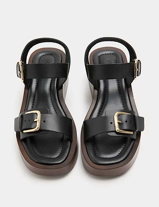 Leather Buckle Wedge Sandals