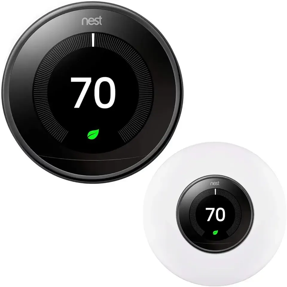 Nest Learning Smart Thermostat - 3rd Generation - Mirror Black T3018US Bundle with Deco Essentials Wall Mount Plate Cover Kit for Google Nest Thermostat