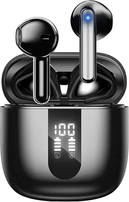 Bluetooth Earbuds Wireless Headphones, 60H Deep Bass Ear Buds with 4 Noise Cancelling Microphone, IP5 Waterproof Earphones for iPhone Android Sports audifonos Bluetooth inalambricos (Black Deep)
