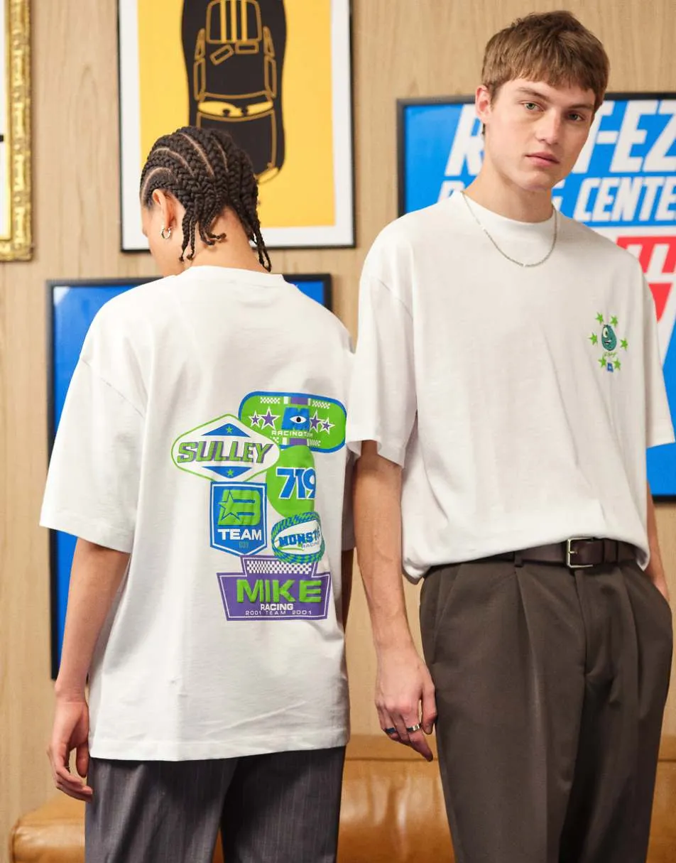 ASOS DESIGN Disney Pixar oversized t-shirt with Monster Inc print in white