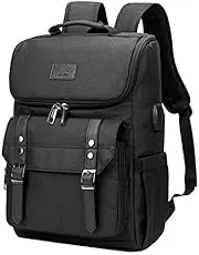 YALUNDISI Vintage Backpack Travel Laptop Backpack with usb Charging Port for Women & Men College Backpack Fits 15.6 Inch Laptop Black