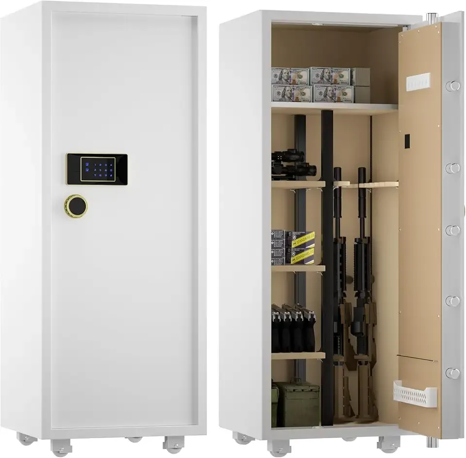 TIGERKING 【𝟐𝟒𝟑 𝐋𝐁𝐒 2025 𝑯𝒆𝒂𝒗𝒚 𝑫𝒖𝒕𝒚 6-8 Gun Safe, Large Gun Safes for Home Rifle and Pistol, Gun Cabinets for Rifles and Shotguns with 3 Removable Shelf, White