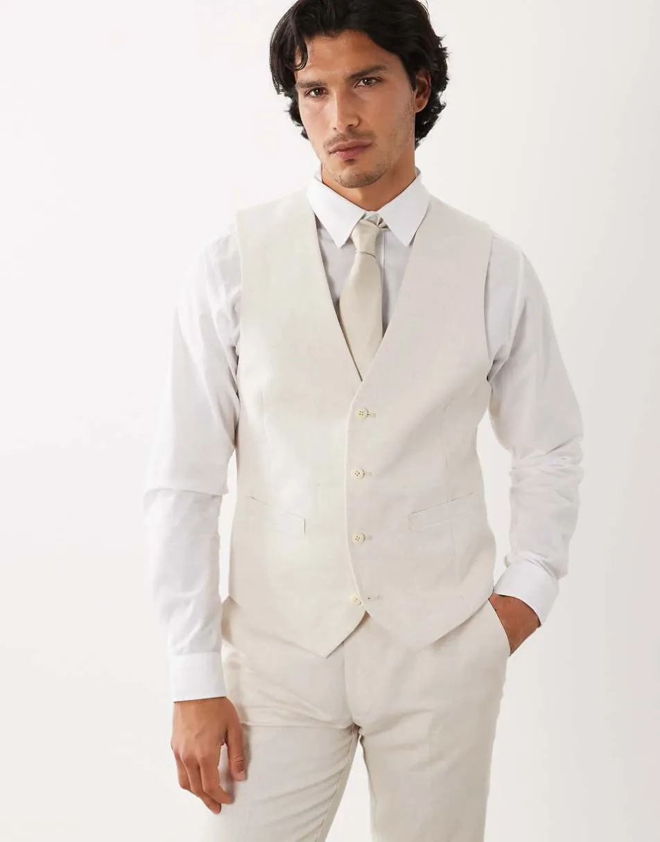 ASOS DESIGN slim suit waistcoat in linen rich ecru twill