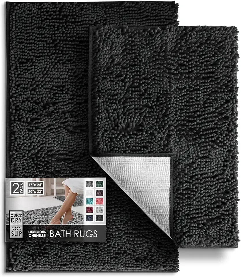 Hearth & Harbor Bathroom Rugs, Chenille Bath Mat - Machine Washable Bath Mats for Bathroom Non-Slip Backing Rubber, Quick Dry Bathroom Mat