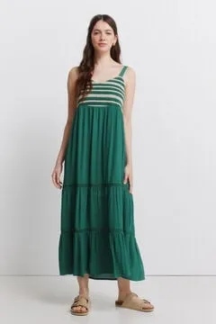 Vestido midi bimateria crochet
