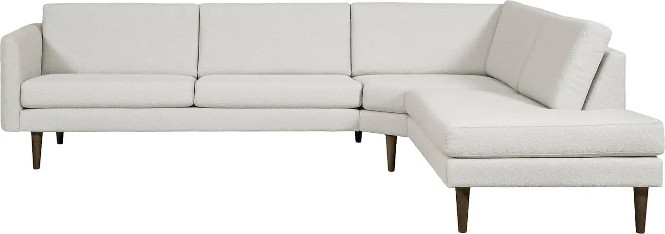 Hjellegjerde Høy hjørnesofa 3 seter + stort hjørne + endemodul, armlen 28, stoff Domino velg farge