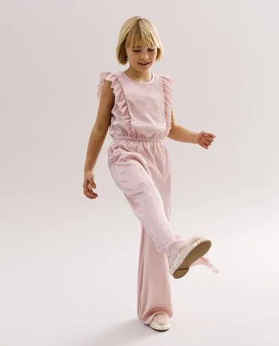 Plissé jumpsuit met volants, wide leg fit, Special occasions, 116-152