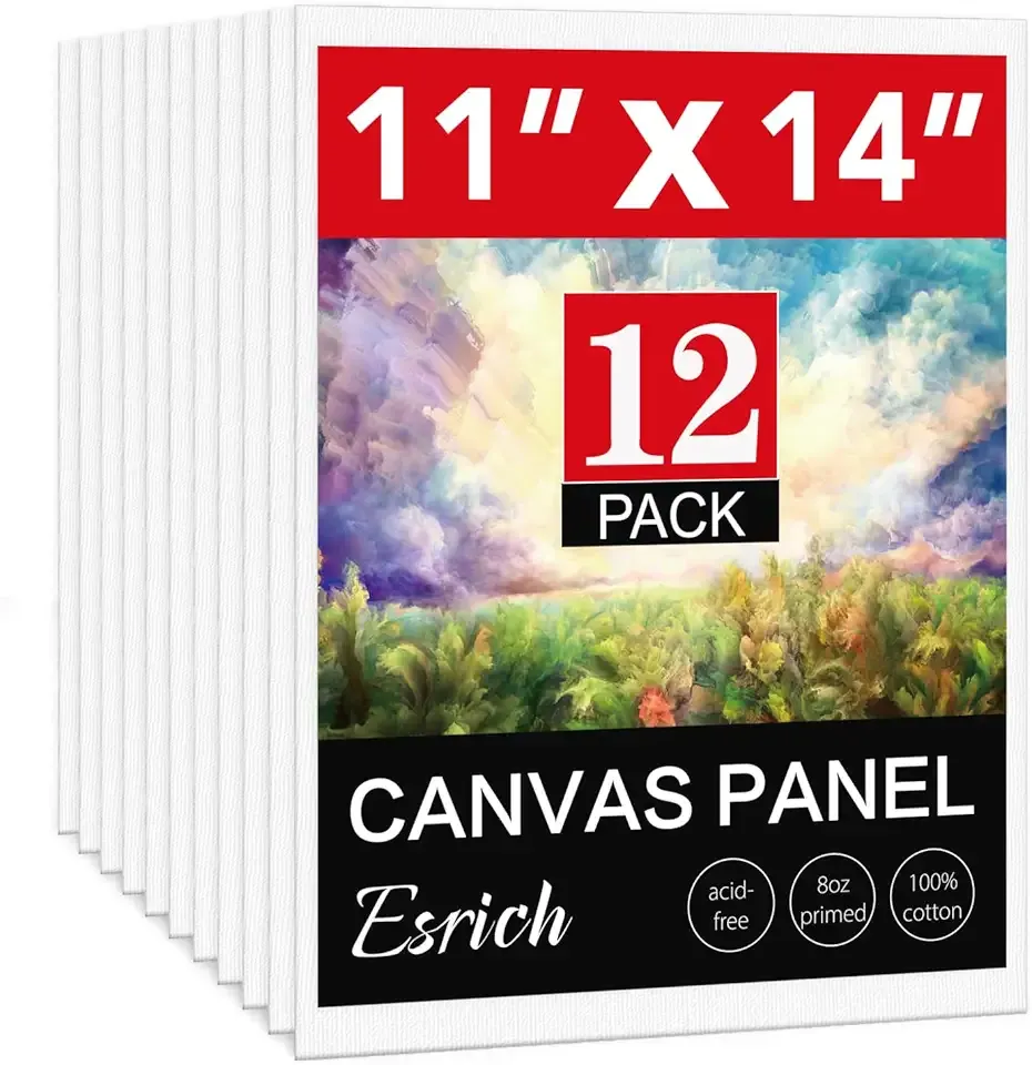 Canvases for Painting 11x14 Inch, 12 Pack Blank Painting Canvas Boards for Painting Supplies-100% Cotton Canvas Panels Acid-Free Primed for Oil Paint,Watercolor, Acrylic Paint, Gouache and Tempera.