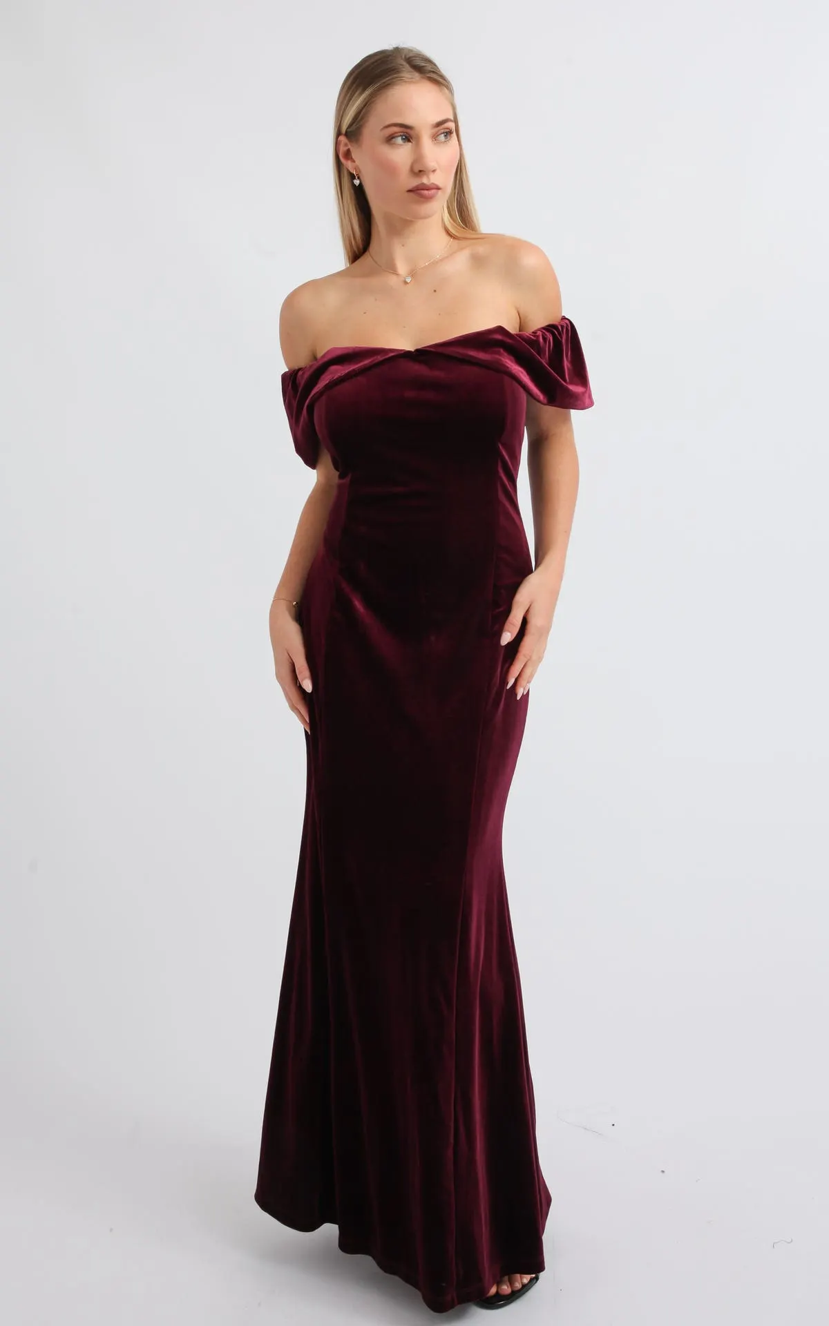 Cold Shoulder Velvet Gown