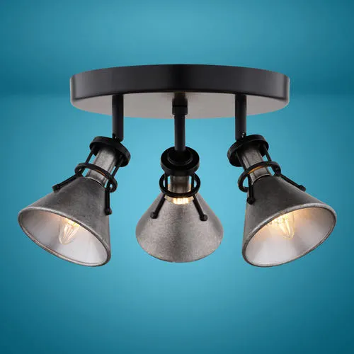 Patriot Lighting® Ashtyn Matte Black & Charcoal Patina 3-Light Semi-Flush Mount Ceiling Light