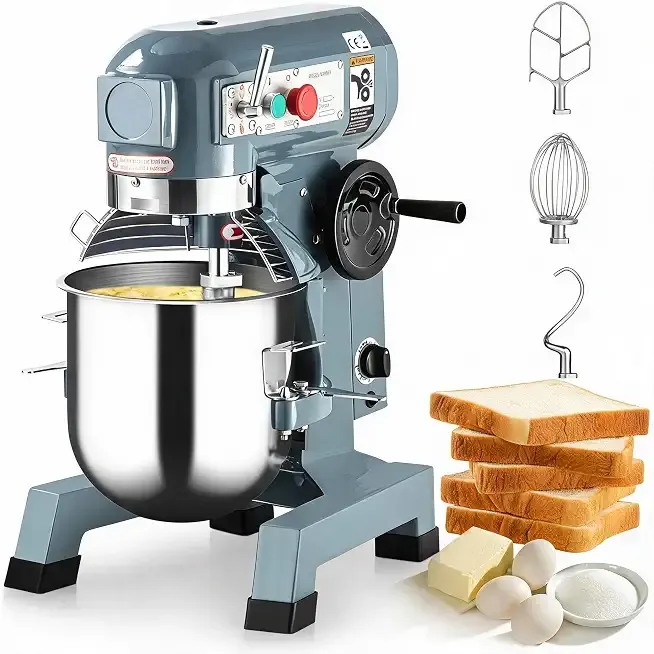 20QT All Metal Commercial Stand Mixer Heavy Duty Dough Kneading Machine | Solid metal frame,large 20QT capacity,adjustable multi-speed control,three mixing attachments,anti-slip stable base