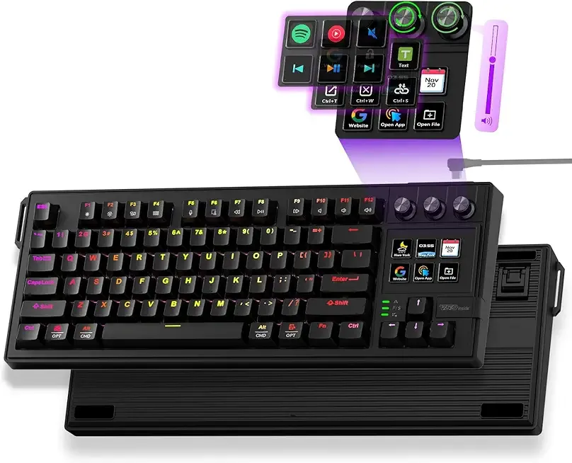 Mechanical Keyboard with Full-Key Programmable, Macro Pad Stream Controller Deck with Screen & Knob, Gasket Gaming Streaming Shortcut Keypad, Wired, Hot Swappable, RGB Backlight for PC Mac