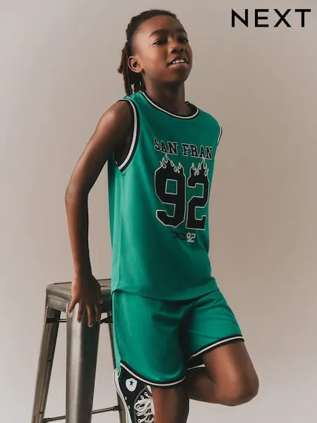 Bright Green Basketball Tank & Shorts Set (3-16yrs)