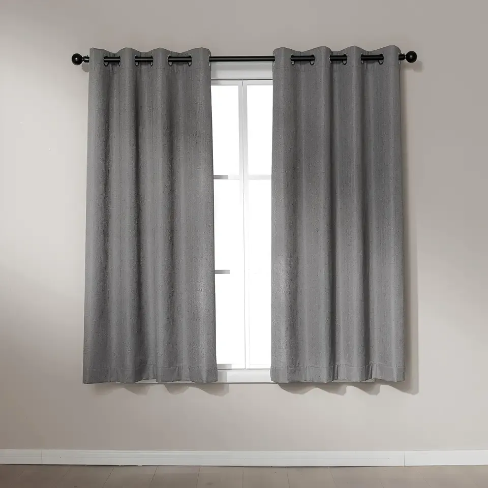 Faux Linen Blackout Curtains for Bedroom and Living Room, 2-Piece Set with Grommets, 42" W x 63" L, Grey