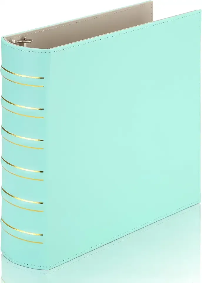 LETVPVOW Vintage Hardback 3 Ring Binder 2 Inch, Professional Leather Binder 3 Ring, Three Ring Binders Fits 8.5 x 11, D Ring Binders for Photo Album, Home, School and Office Supplies- Light Green