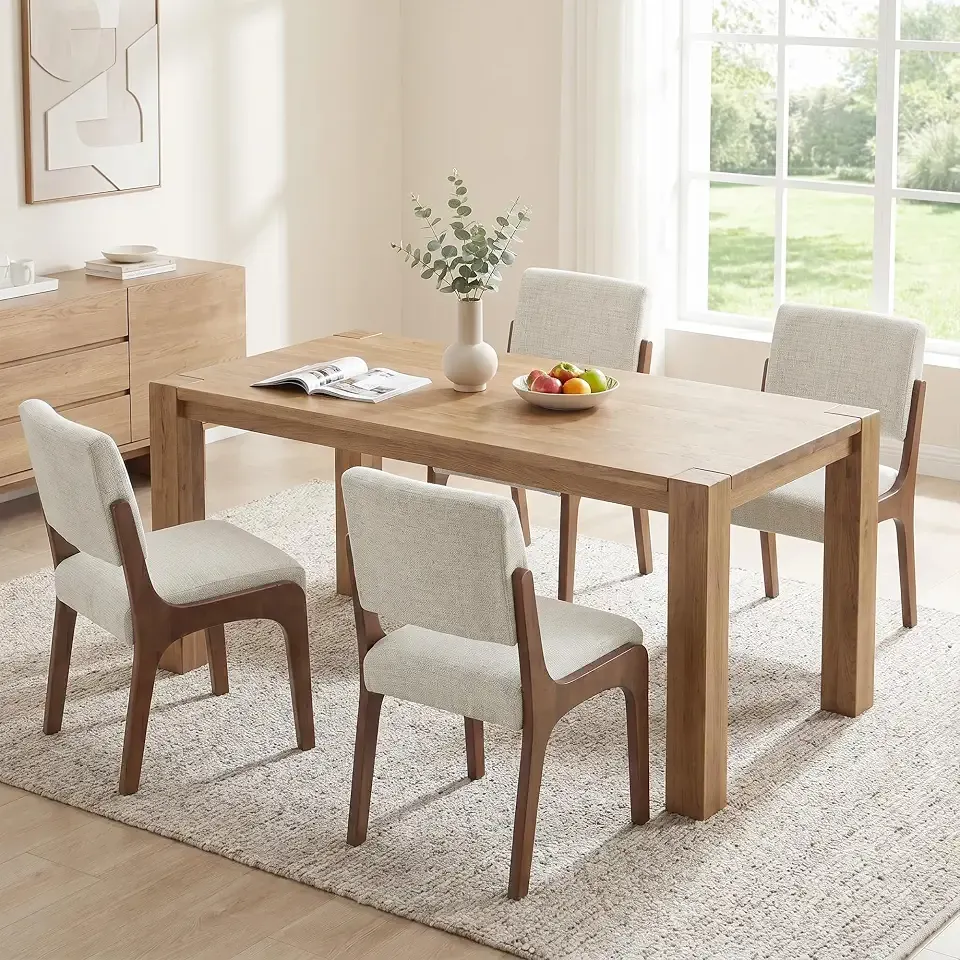 VKNOW Dining Chairs Set of 4, Modern Kitchen Chairs with Wood Legs, Beige