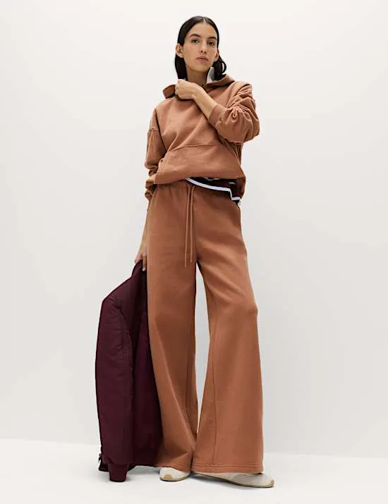 Jogginghose mit weitem Bein, Kordelzug und hohem Baumwollanteil