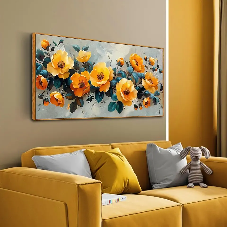 AOZEMI Yellow Wall Art Room Decor Flower Art