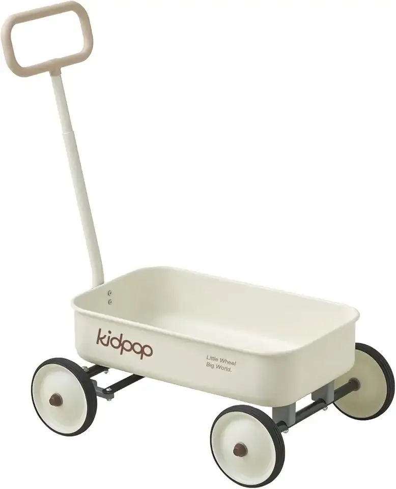 PULA-Wild 2-in-1 Kids' Pull-Along Wagon Toddlers Push Walker for 2.5-8 Adjustable Handlebar, Birthday Gifts Max Weight 33 lbs (White)