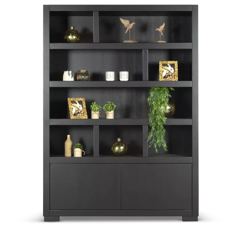 Wandkast Minnesota - 140 cm - Eiken Black Sky - 8 open vakken, 2 deuren