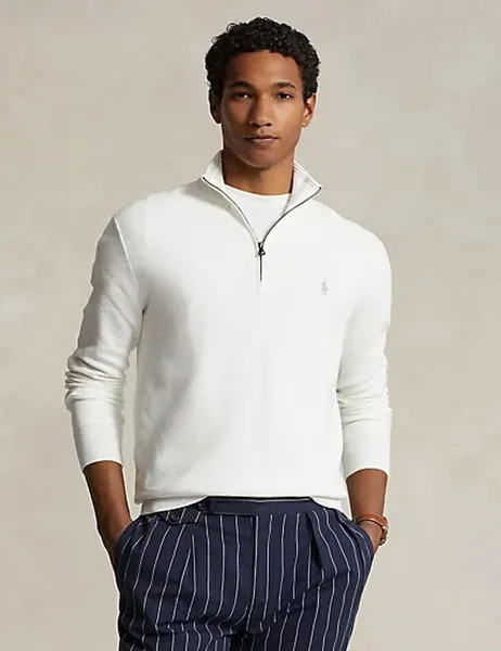 Mesh-Knit Cotton Quarter-Zip Jumper Deckwash White