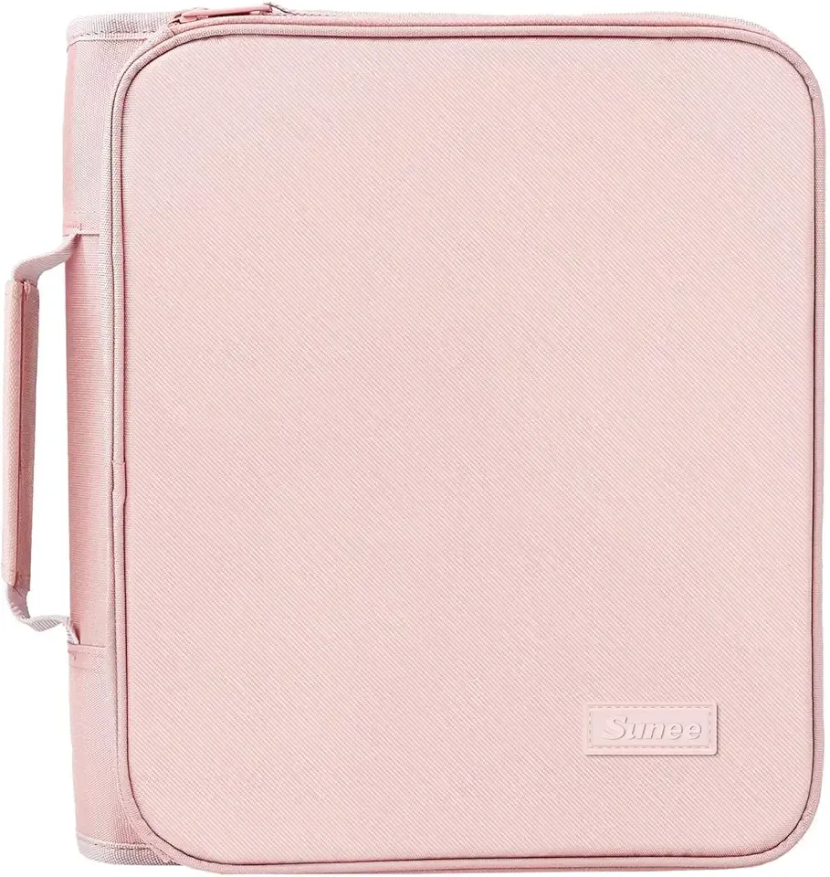 SUNEE Zippered Binder Bag with Handle, 2-Inch 3-Ring O-Ring, 500-Sheet Capacity, Includes Zip Pocket, 5-Tab Expanding File Folder, Multi-Pocket Organizer Binder for Middle School, Pink Lotus