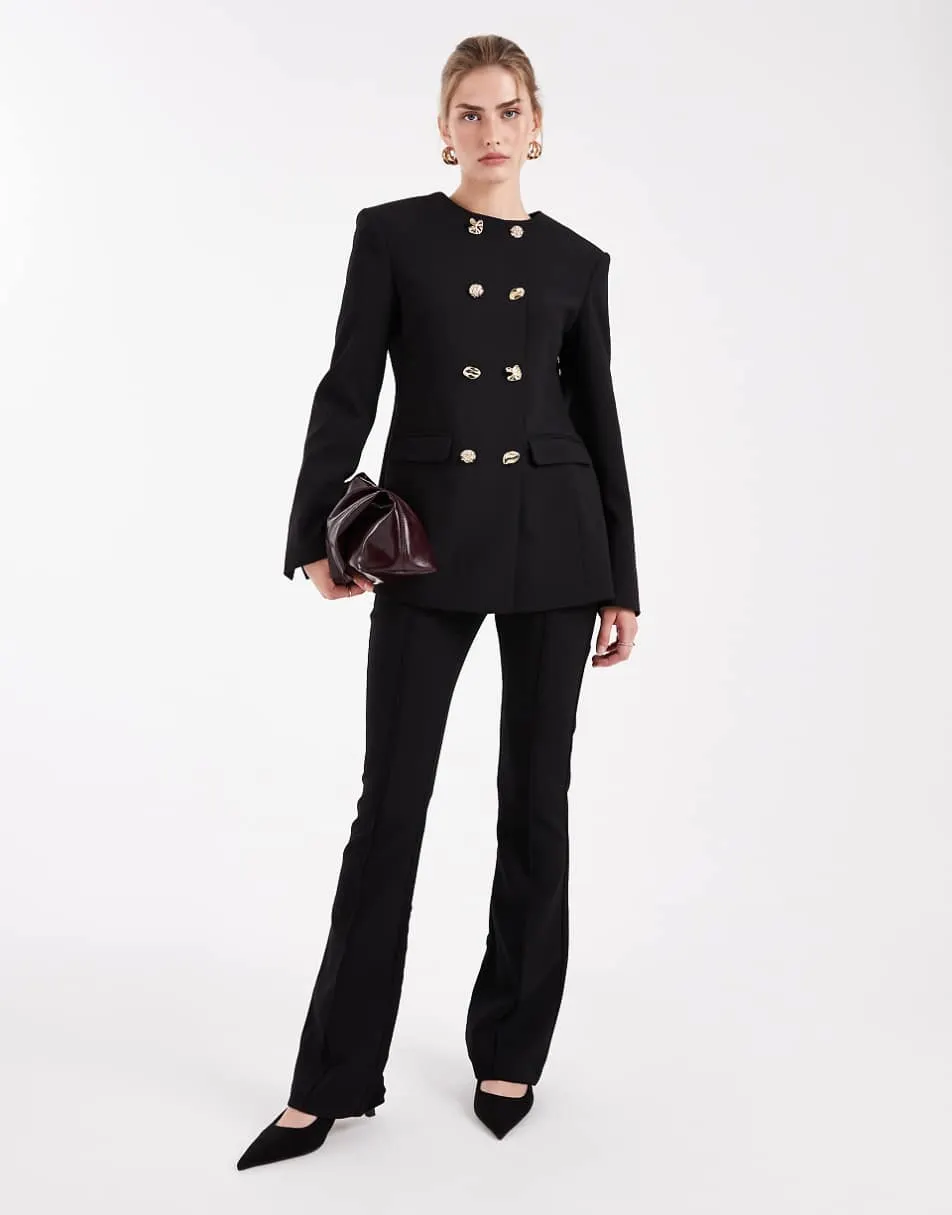 ASOS DESIGN tailored high neck blazer suit with mixed buttons in black