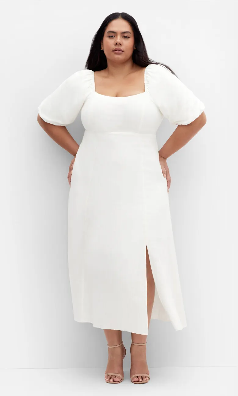Lori Linen Midi Dress - ivory